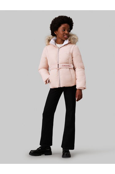 Calvin Klein Girls Classic Belted Fur Jacket in Pink