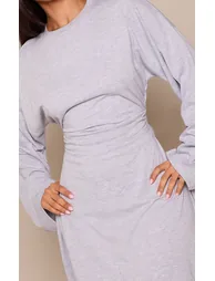 Petite Grey Marl Ruched Side Long Sleeve Jersey Mini Dress - 3