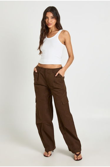 Twill Balloon Cargo Trousers - dark chocolate