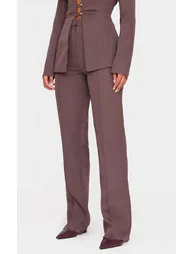 Chocolate Woven Tailored Wide Leg High Waist Trousers - 1