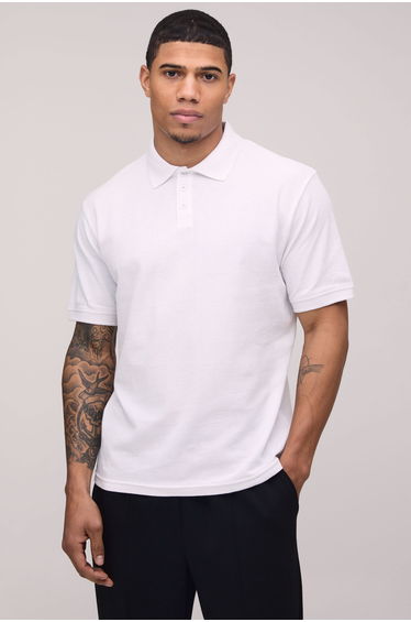 Slim Fit Pique Polo - white