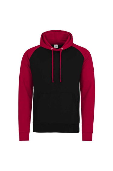 Awdis Mens Baseball Hoodie - Jet Black/Fire Red