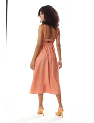Women's Midi Dress in Plain Orange with Open Back. - 3