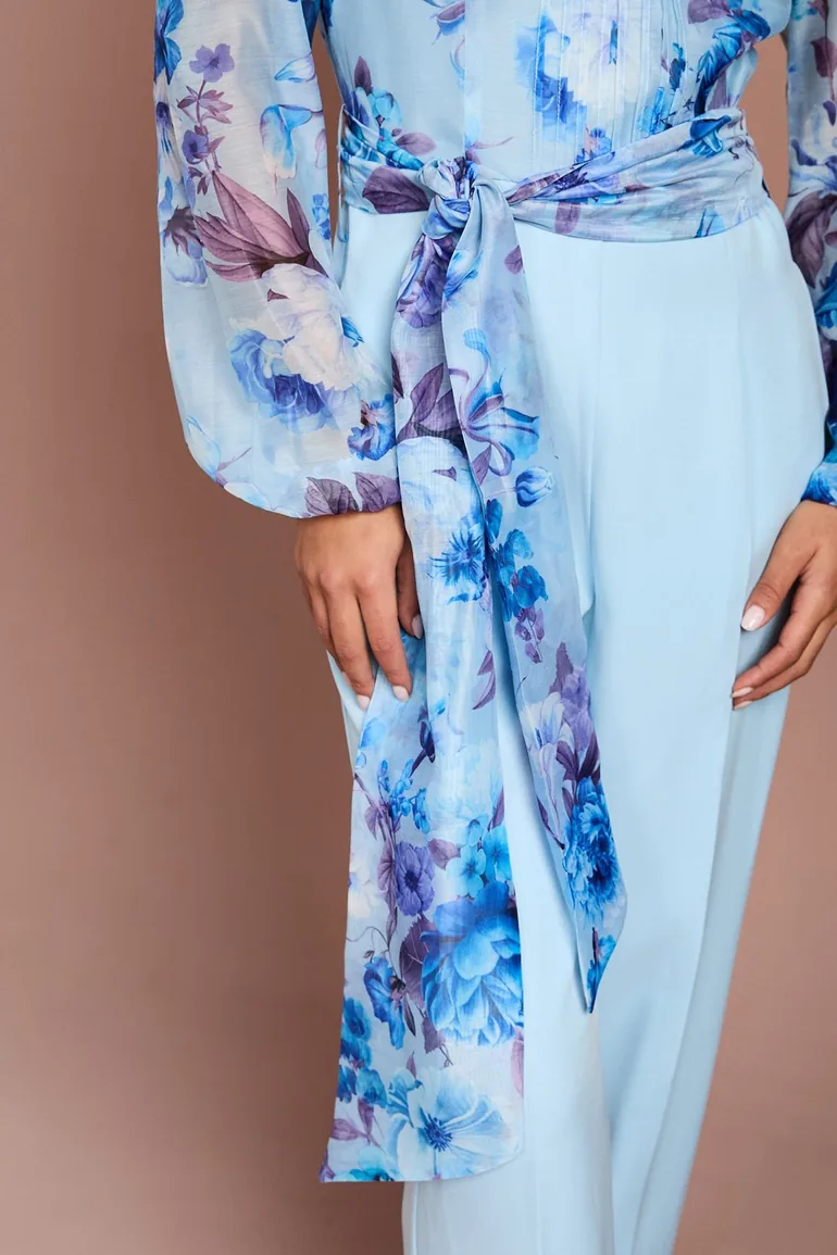 Blouson Sleeve Pintuck Detail Wide Leg Wedding Guest Jumpsuit - 3