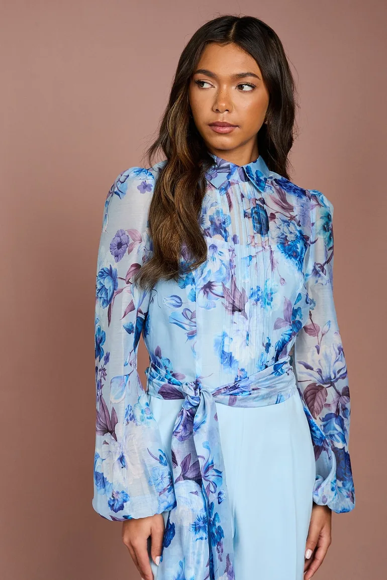 Blouson Sleeve Pintuck Detail Wide Leg Wedding Guest Jumpsuit - 1