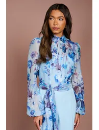 Blouson Sleeve Pintuck Detail Wide Leg Wedding Guest Jumpsuit - 1