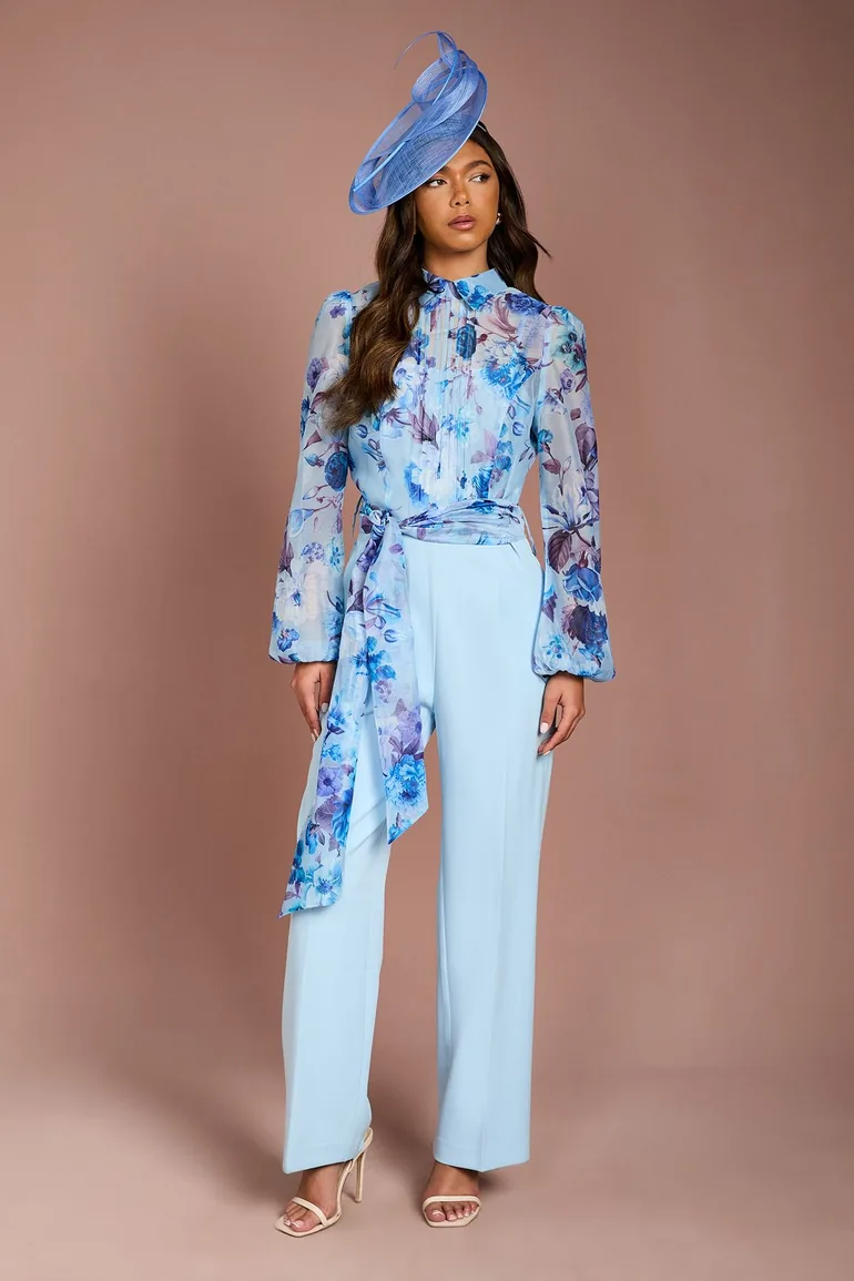 Blouson Sleeve Pintuck Detail Wide Leg Wedding Guest Jumpsuit