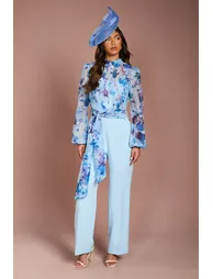 Blouson Sleeve Pintuck Detail Wide Leg Wedding Guest Jumpsuit