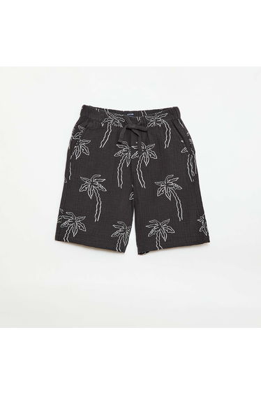 Embroidered Cotton Gauze Shorts BLACK
