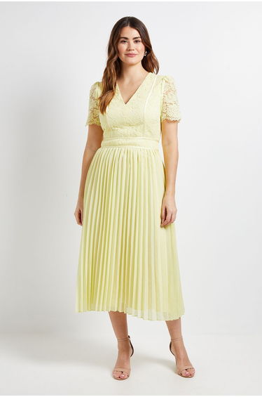 Lace Pleated Midi Dress