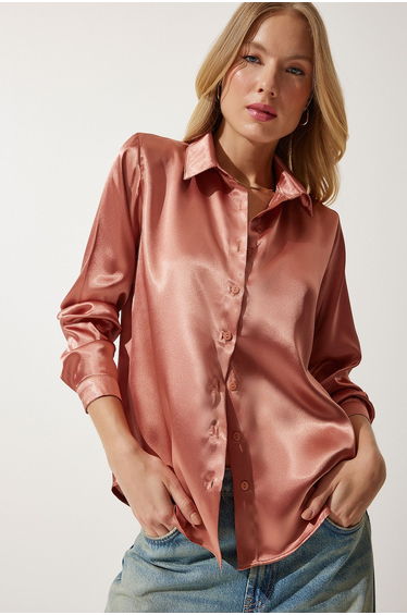 Women's Dried Rose Slightly Flowing Satin Finish Shirt