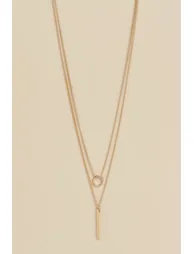 Recycled Circle & Bar Simple Layered Necklace - gold