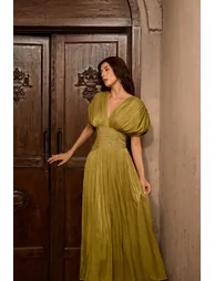 فستان سانفير أخضر ماكسي على شكل حرف A - 11