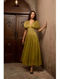 فستان سانفير أخضر ماكسي على شكل حرف A - 3