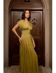 فستان سانفير أخضر ماكسي على شكل حرف A - 9