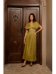 فستان سانفير أخضر ماكسي على شكل حرف A - 5