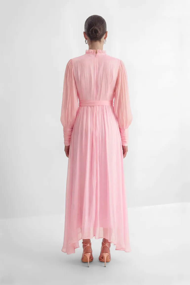 Wanna Know Your Name Pink Beaded Ruffle Trim Maxi Dress - 2