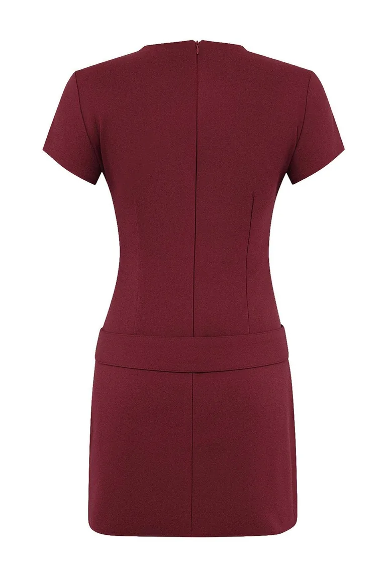 Burgundy Belt Piece Short / Mini Woven Dress - 2