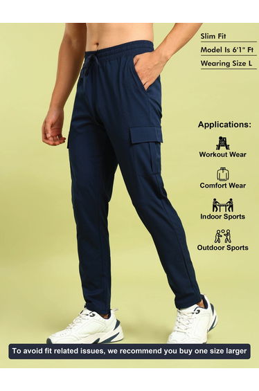 Men Solid Slim Fit Cargo Track Pants with TS FLEXI