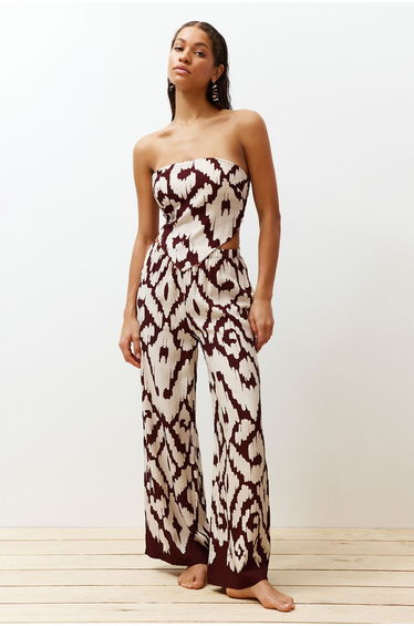 Ethnic Patterned Woven Blouse Trousers Set