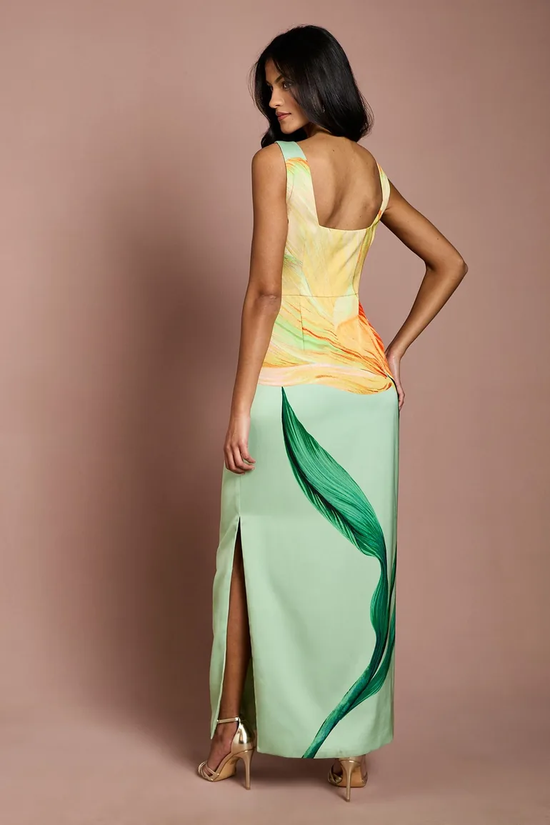 فستان ميدي ضيق بياقة هالتر بطبعة أزهار - للمقاسات الصغيرة - 2