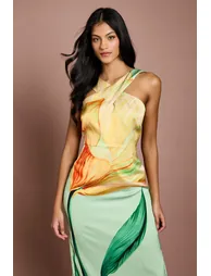 فستان ميدي ضيق بياقة هالتر بطبعة أزهار - للمقاسات الصغيرة - 1