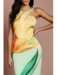 فستان ميدي ضيق بياقة هالتر بطبعة أزهار - للمقاسات الصغيرة - 3