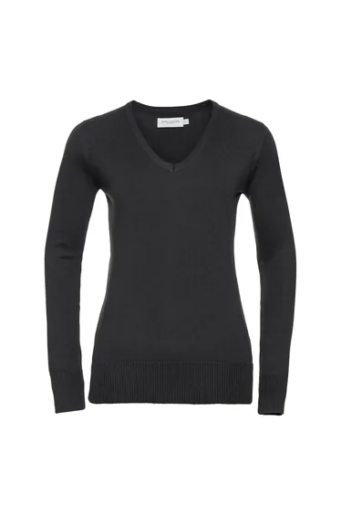 Russell Collection Ladies/Womens V-Neck Knitted Pullover Sweatshirt - Black