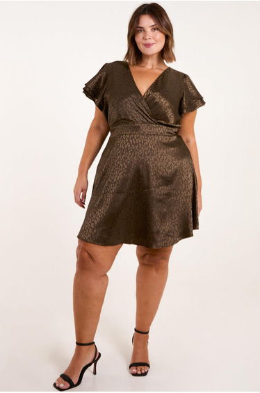 Curve Leopard Jacquard Frill Sleeve Mini Dress