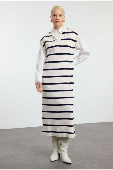 Stone Striped Long Knit Sweater