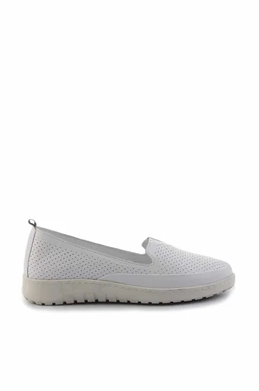 White Genuine Leather Women's Ballerinas