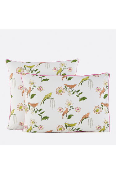 Nora Pillowcase in Cotton Percale with Birds and Flowers Print