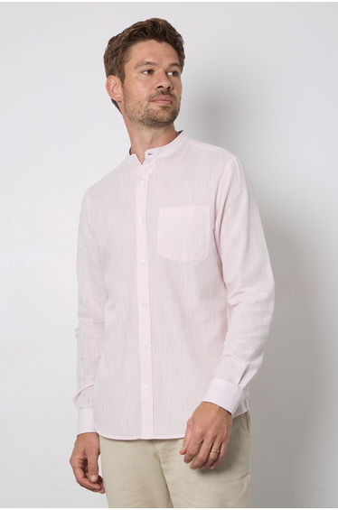 Pink Textured Grandad Long Sleeve Shirt