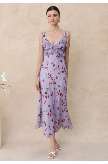 فستان شيفون متعدد الالوان بطبعة أزهار