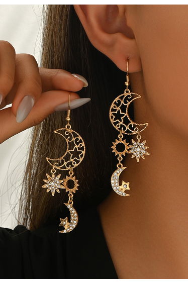 Rhinestones Star Hollow Moon Drop Earrings