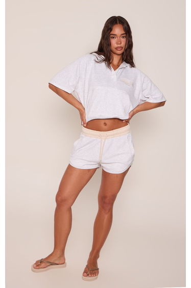 Ash Grey With Cream Contrast Waistband Sweat Shorts