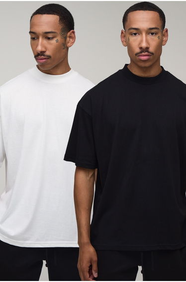 2 Pack Basic Oversized Heavyweight Extended Neck T-Shirts - mono