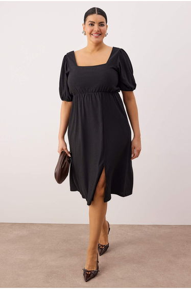 Black Slit Knitted Dress