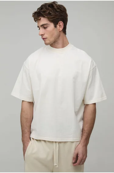 Oversized Heavyweight Extended Neck Boxy T-shirt - ecru