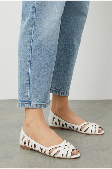 Wide Fit Prim Peep Toe Ballet Flats
