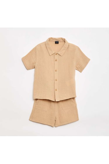 Two-piece shirt and shorts set BEIGE