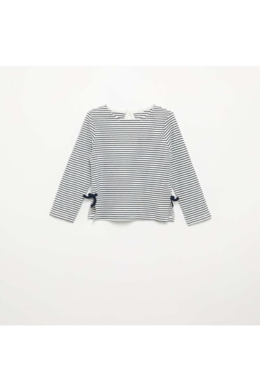 Long-sleeved ribbed T-shirt with bow BLUE