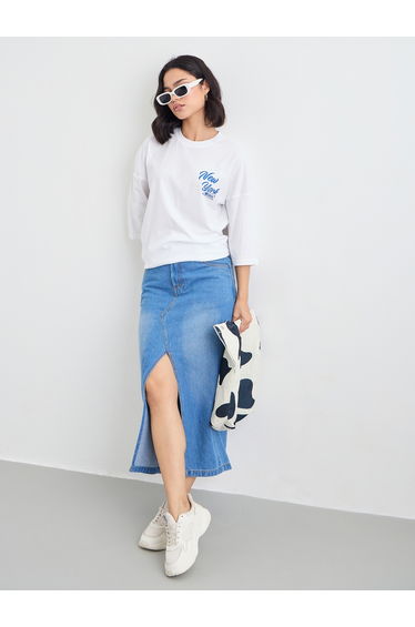 Slogan Print Exaggerated Shoulder T-Shirt