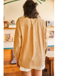 Women's Camel Woven Boyfriend Shirt with Sequin Detail - 3