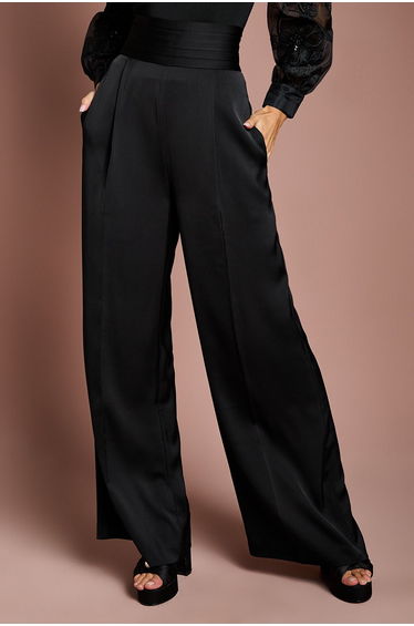 Lisa Tan Satin Trim High Waist Trouser