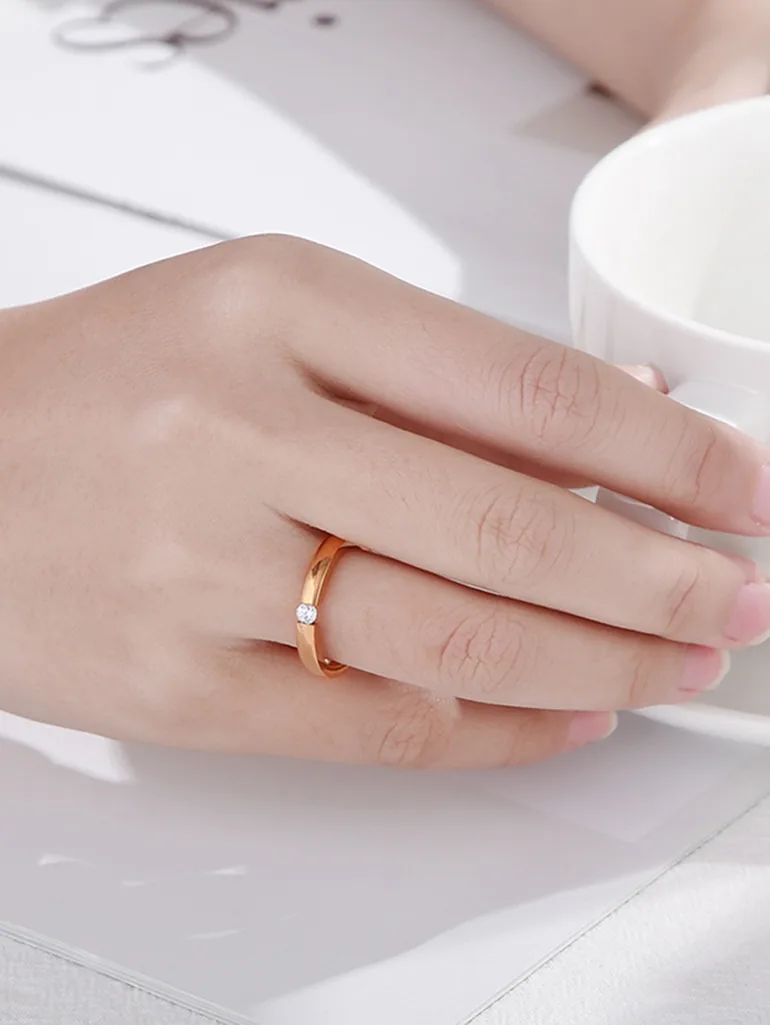 Rose Gold Ring with Delicate Diamond Accent - 1