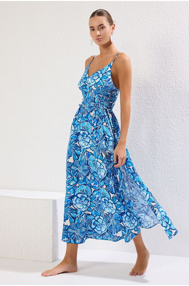 White-Multicolored Floral Relaxed Maxi Woven 100% Viscose Dress