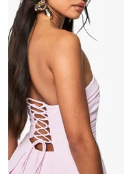Bandeau Lace Up Back Skater Dress - light pink - 3