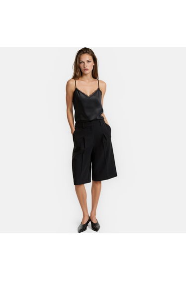 Satin Shoestring Strap Lace Detail Top