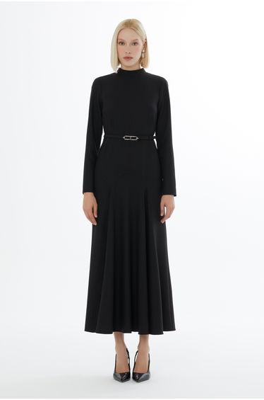 Maxi Dress with Long Sleeves and Pleated Details